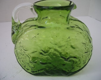 Vintage Pilgrim Glass Green Pitcher with Clear Handle