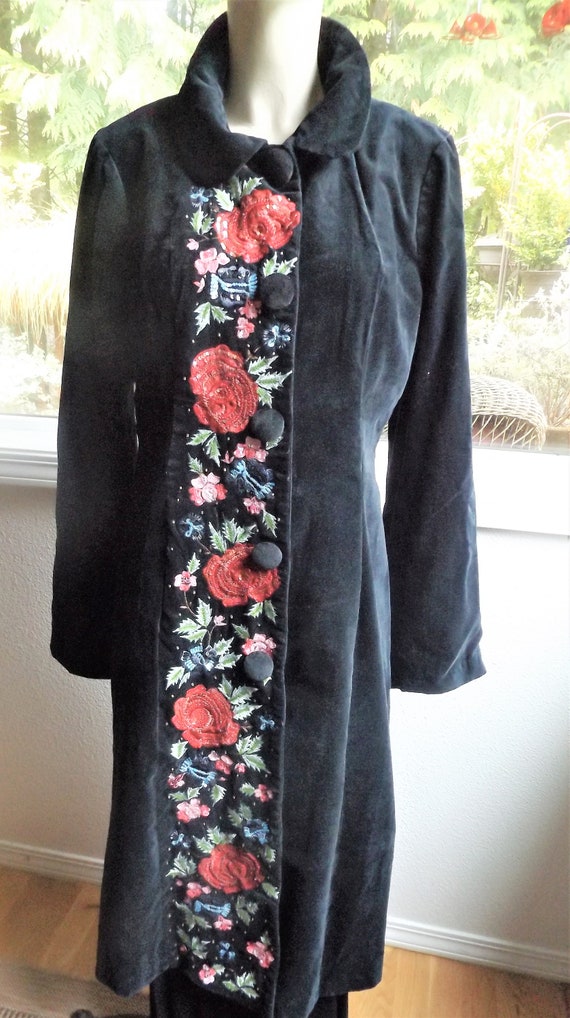 Black Velvet Sequined and Embroidered Coat ~ by Pl