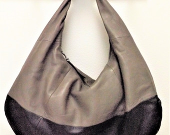 Buttery Soft Leather Hobo Bag ~ Two Toned Black and Taupe by Splendid