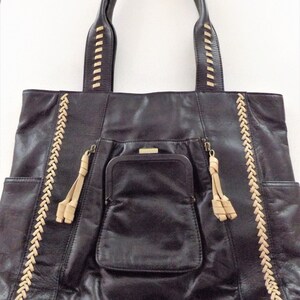 Camila Alves ~ Black Leather Bag with Ecru Embellishment