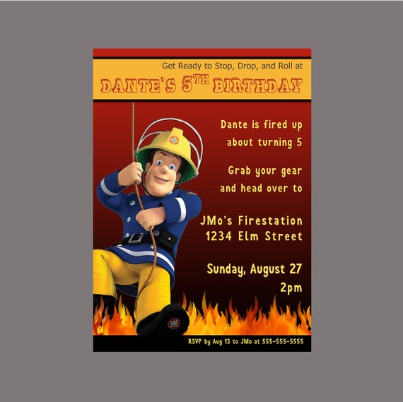 Fireman Sam Birthday Party Invitation Red Background Etsy