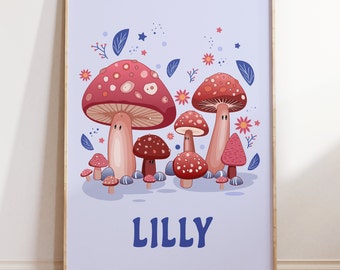 PERSONALIZED nursery print mushroom, Custom name print mushroom, Nursery name print, Cottagecore custom sign, Nursery baby name print