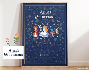 ALICE IN WONDERLAND, Book cover poster, Alice in Wonderland print wall are,  Alice in Wonderland room decor, Book lover poster, book worm