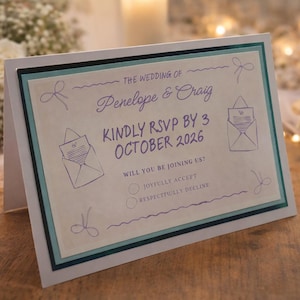 Personalised Wedding RSVP Card, Custom Reply Stationery, Guest Acceptance, Colour Match Invitation Insert, Decline Options, Bridal, Response