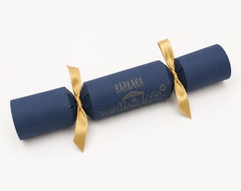 Personalised Nativity Christmas Cracker, Navy Gold Fill Your Own Place Setting