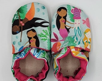 BABY size 1 & 2 combined size soft shoes. 0-6+ months. Soft soled slippers. Vegan shoes. Ready to ship. Mermaids