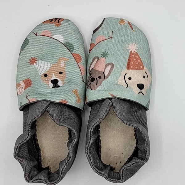 Custom classroom shoes, soft soled slippers, made to order slippers. Montessori or Waldorf shoes. Made to order. Dogs puppy party
