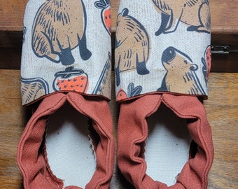 Size 9 and size 10 combined size classroom shoes. Montessori. Waldorf. Soft soled slippers. Vegan shoes. Ready to ship. Capybara cute animal