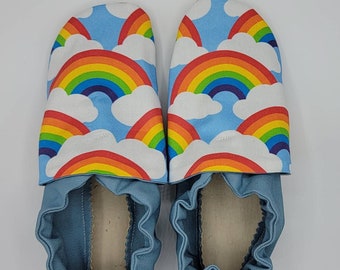 Size 2 and size 2.5 combined size classroom shoes. Montessori Waldorf. Vegan Soft soled slippers. Ready to ship. Rainbow