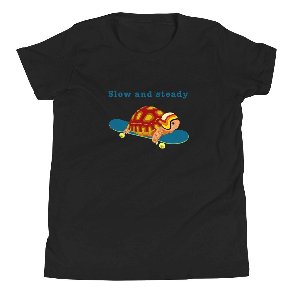 Koszulka młodzieżowa z krótkim rękawem Slow and steady tortoise turtle skateboard