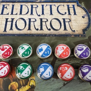 Arkham Horror Under the Pyramids Verbesserungs- und Invalidisierungsmarker. Doppelseitige Token. Hintergrund, Einfluss, Observation, Stärke, Willens Token