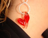 Flame worked hand made colorful crooked heart one of a kind sterling silver lamp worked glass bead jewelry earring custom lamp worked dangle