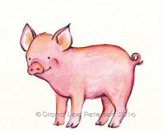 Pig Art, Baby Pig Art, Pig Painting, Piglet, Pig Gift, Watercolor Pig, Farm Animal Art, Pink Nursery Art, Kid's Room Art, Nursery Decor, Pig