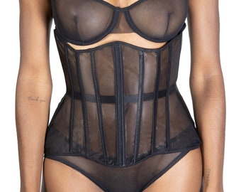 Sheer corset, steal boning corset, hourglass corset