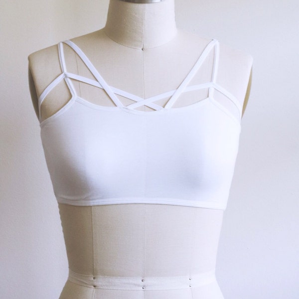 Sports activewear bra, yoga strappy top, strip dance white bra, Burning Man Bra
