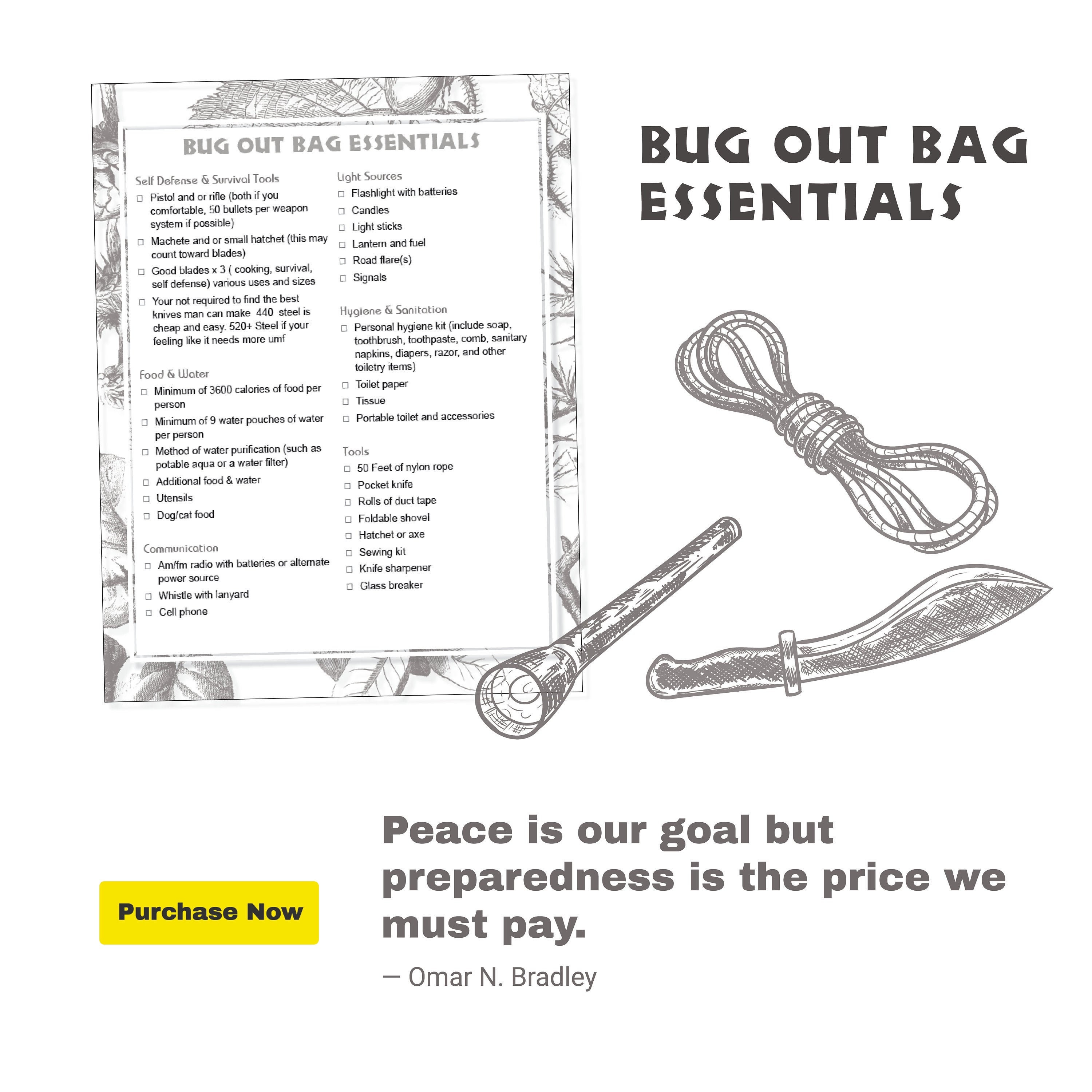 Bug Out Bag Essentials Emergency Preparedness Printable 
