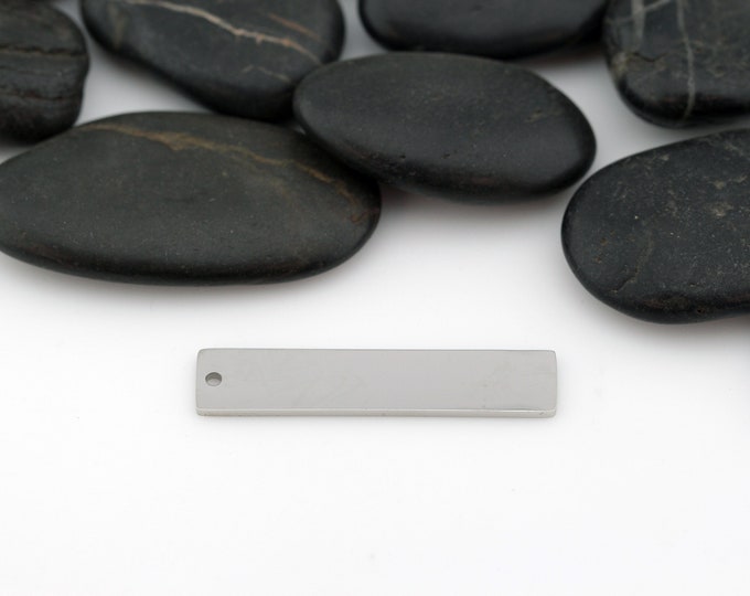 SILVER - Rectangle - 0.375" x 1.75" | Engravable Charm | Hand Stamping Blanks | Stainless Steel | SILVER-Toned | 5 PIECES