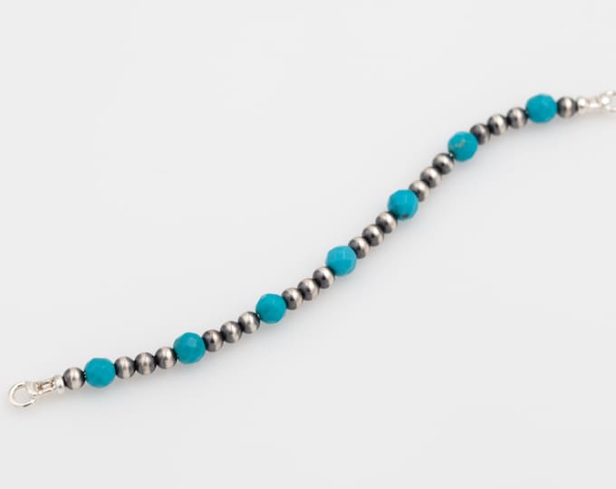 Sterling Silver Navajo Pearl and Turquoise Half Beaded Strand | Western Style Permanent Jewelry Connector For A Desert Pearls Bracelet