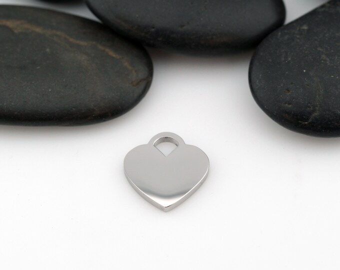 SILVER - Loop Heart - 5/8" (0.625") | Engravable Charm | Hand Stamping Blanks | 316L Stainless Steel | SILVER-Toned | 5 PIECES
