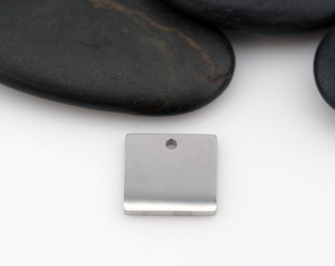SILVER - Square - 5/8" (0.625") | Engravable Charm | Hand Stamping Blanks | 316L Stainless Steel | SILVER-Toned | 5 PIECES