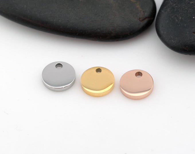 3/8" (0.375") Circle Disc | Engravable Charm | Hand Stamping Blanks | 316L Stainless Steel | Silver, Gold, Rose Gold | 5 PIECES