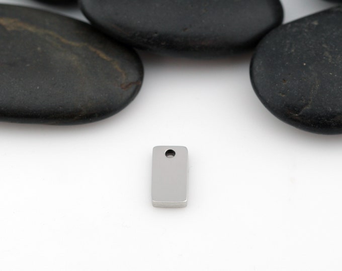 SILVER - Rectangle - 0.25" x 0.5" | Engravable Charm | Hand Stamping Blanks | Stainless Steel | SILVER-Toned | 5 PIECES