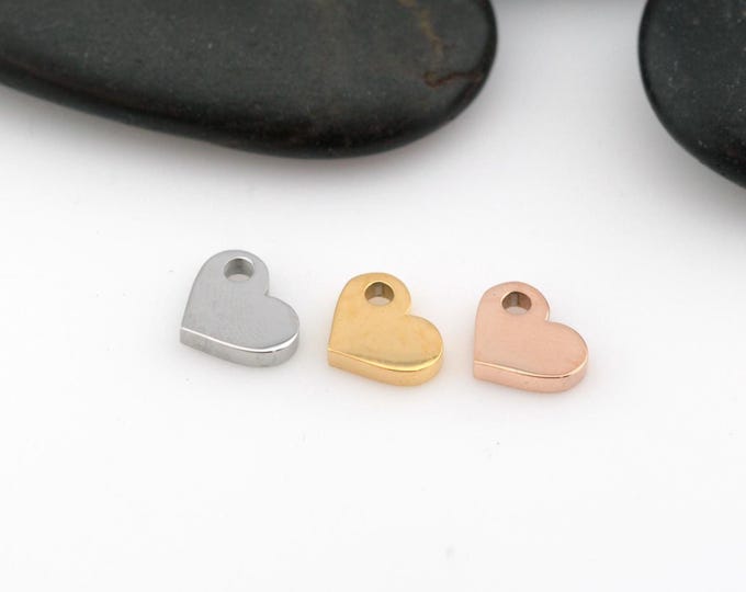3/8" (0.375") Heart Disc | Engravable Charm | Hand Stamping Blanks | 316L Stainless Steel | Silver, Gold, Rose Gold | 5 PIECES