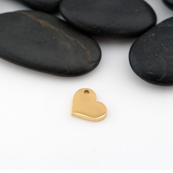 GOLD - Heart - 5/8" (0.625") | Engravable Charm | Hand Stamping Blanks | 316L Stainless Steel | GOLD-Toned | 5 PIECES