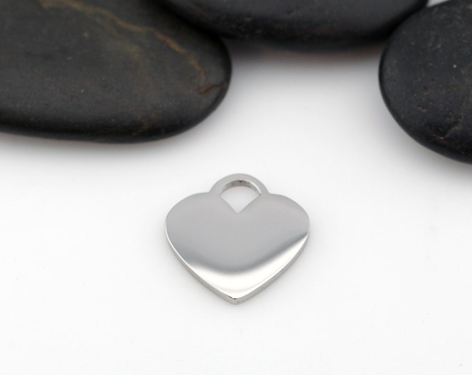 SILVER - Loop Heart - 3/4" (0.75") | Engravable Charm | Hand Stamping Blanks | 316L Stainless Steel | SILVER-Toned | 5 PIECES