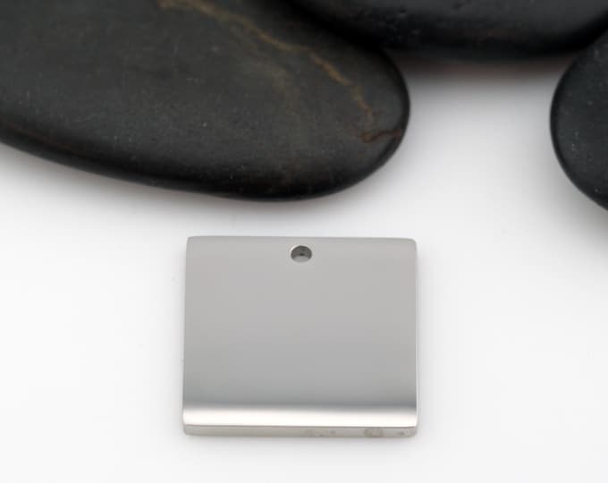 SILVER - Square - 7/8" (0.875") | Engravable Charm | Hand Stamping Blanks | 316L Stainless Steel | SILVER-Toned | 5 PIECES