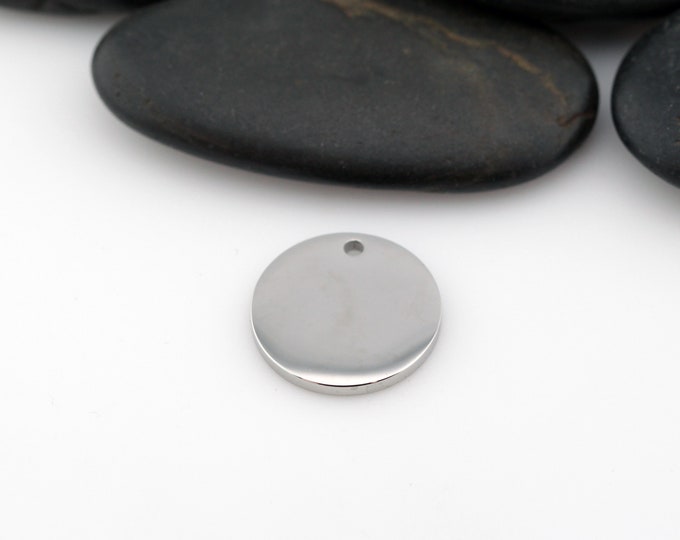 SILVER - Circle Disc - 3/4" (0.75") | Engravable Charm | Hand Stamping Blanks | 316L Stainless Steel | SILVER-Toned | 5 PIECES