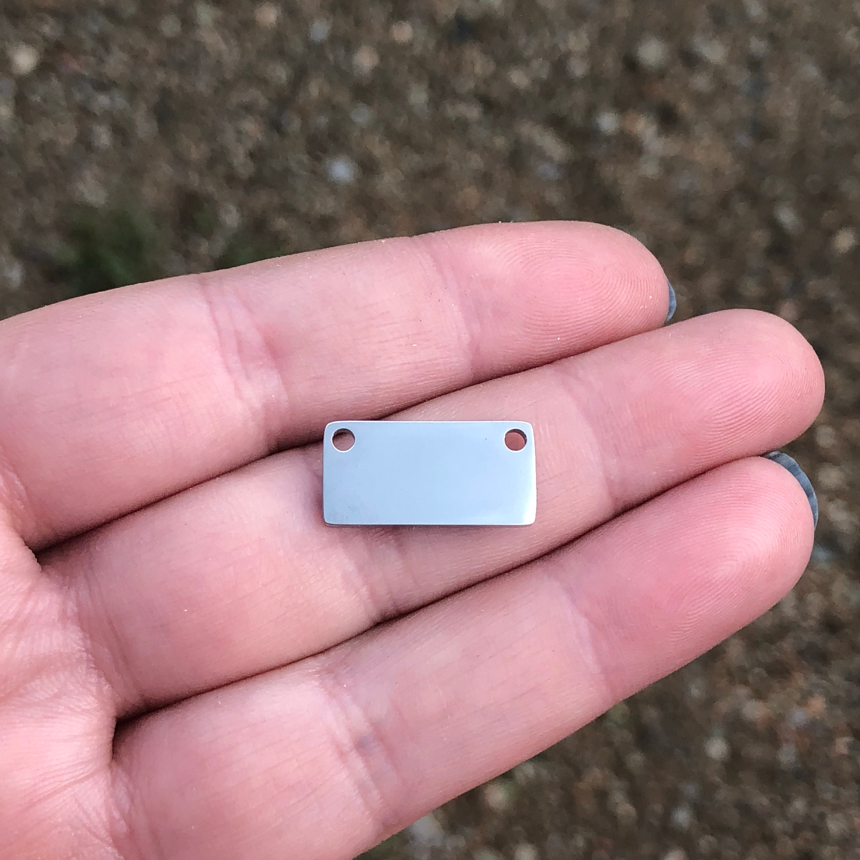 SILVER - Rectangle Bar - 0.375 x 0.75 | Engravable Charm | Hand