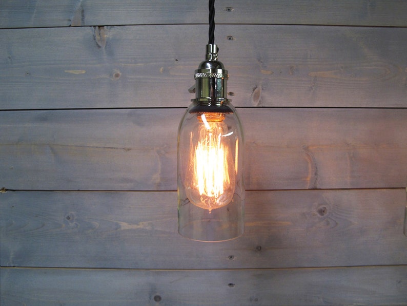 Wine Bottle Pendant Light Large Clear Upcycled Industrial Glass Ceiling