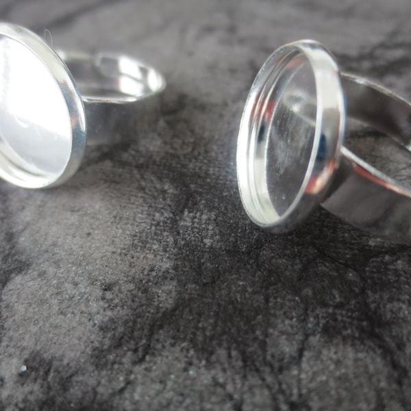 16mm Blank Adjustable Ring Bezel Silver Ring Bezel with 16mm bezel cup, Resin Jewelry Resin Cufflinks 16mm  Photo Jewelry - 10pcs