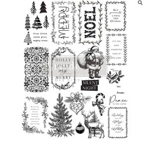 Etiquettes Merry & Bright Noël DIY - Redesigner avec Prima Decor Tampon décoratif Tampon transparent transparent Tampon pour meubles DIY