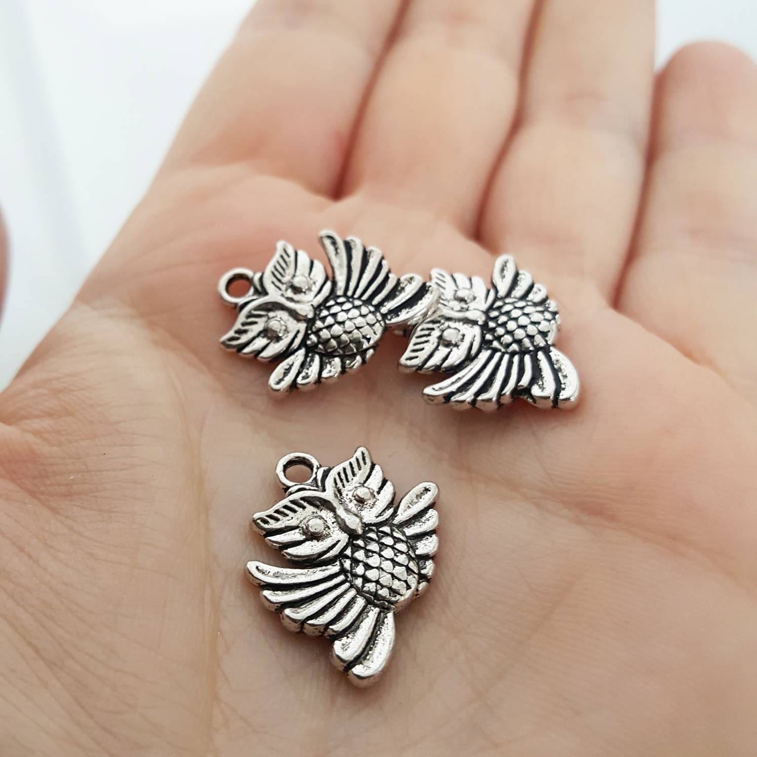 Qty 10 Antique Silver Owl Charm Silver Tone Wholesale Clearence Destash Pendant Necklace
