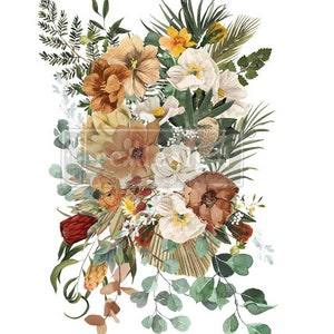 May include: A watercolour painting of a bouquet of flowers in shades of brown, white, and green. The flowers are arranged in a loose, natural style, and the painting has a soft, romantic feel.
