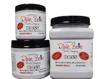BOSS Dixie Belle Mineral Paint. Grey White Clear Paint Furniture Decor, odor blocker stain bleed through or Cabinet Paint.