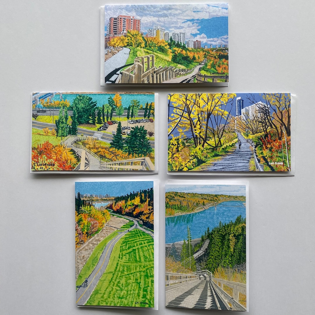 Option 3 Mixed Greeting Cards of Edmonton, Edmonton, Alberta , Fall Paintings, Edmonton River