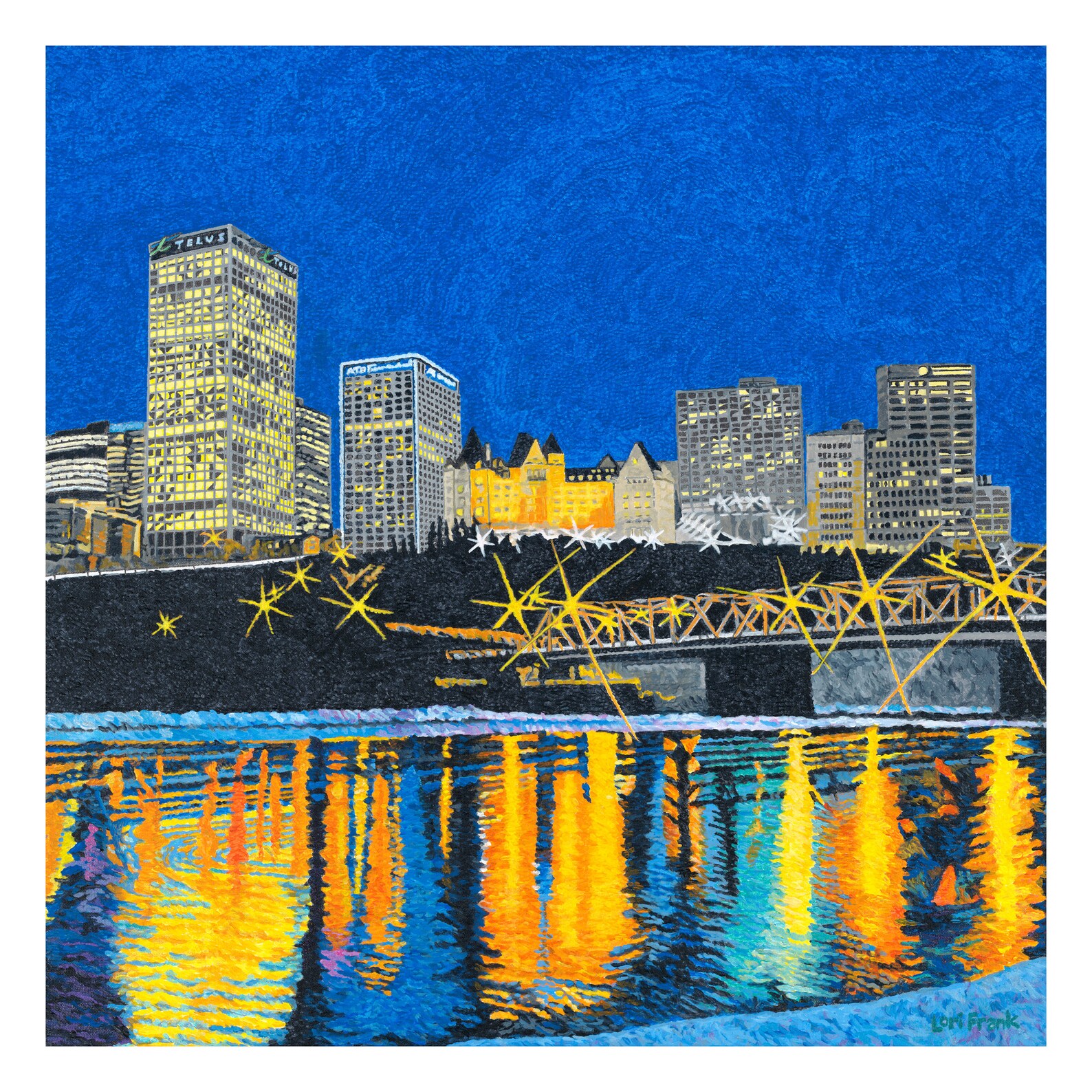 Reflections of Light Edmonton Art Night Cityscape Painting Etsy