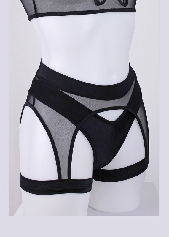 Sheer Black Lingerie 2 Pieces Set / Thigh Garter Belt Whit | Etsy