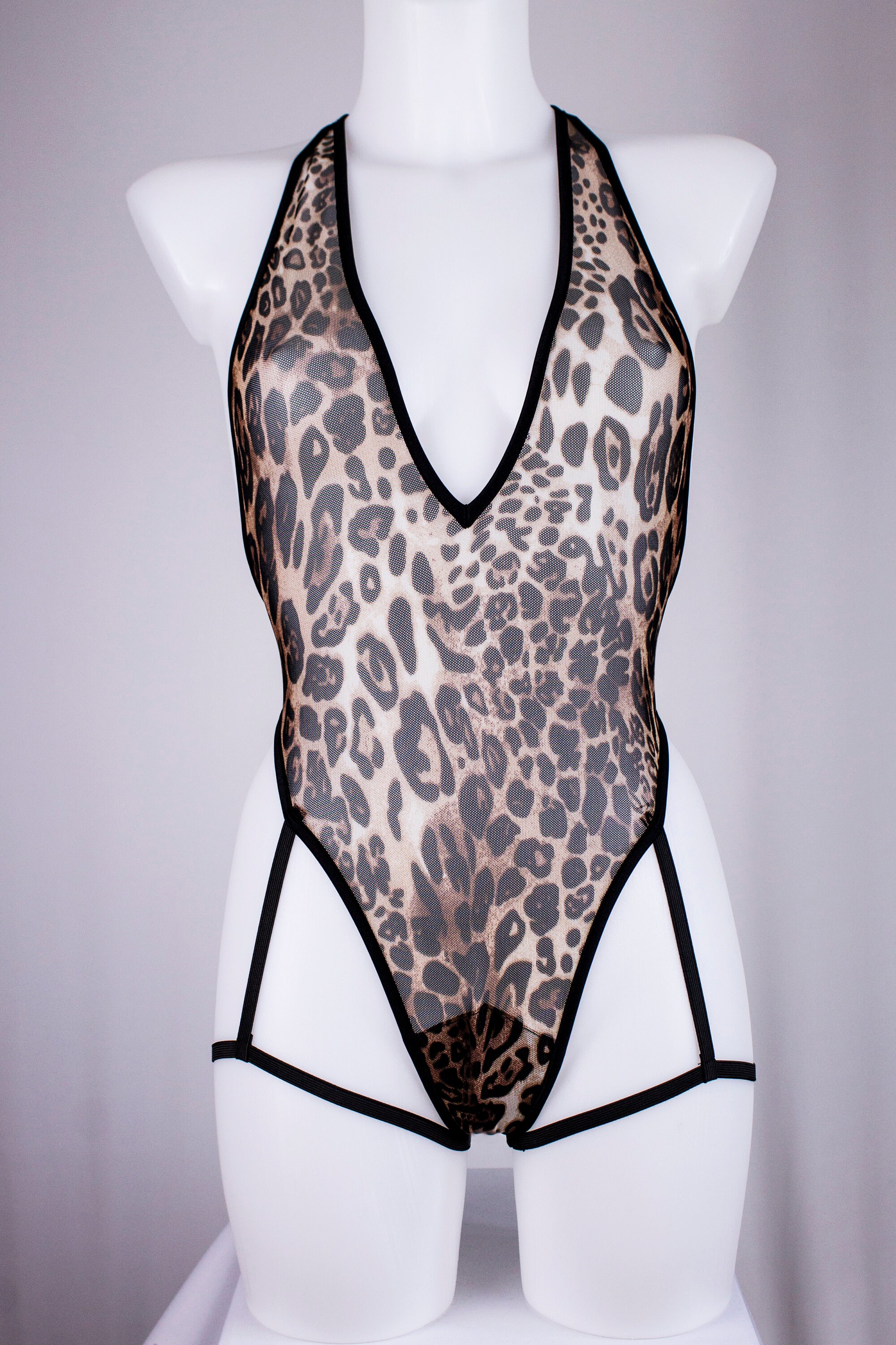 Animal print Mesh Bodysuit with Thigh Harness/See Through Etsy
