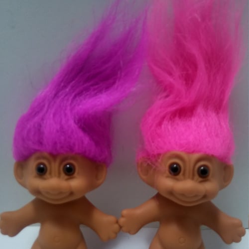 NEW RARE GOOD LUCK RING Russ Troll Doll Magenta Colored Hair 