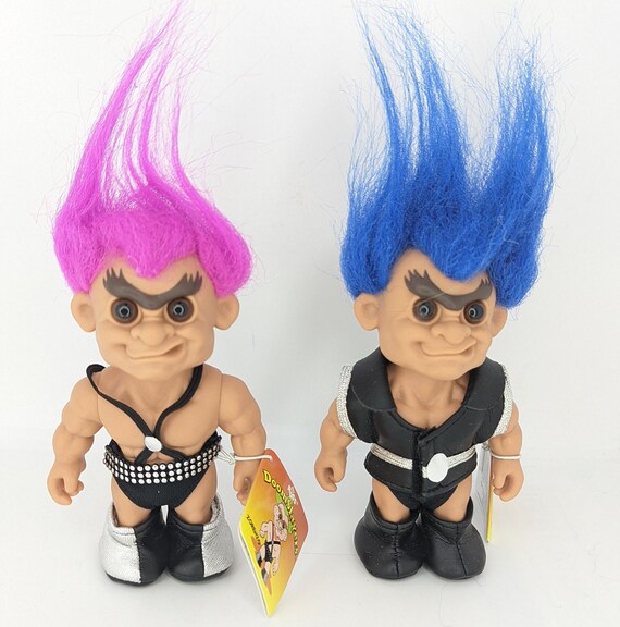 Troll Doll Lot Blue Magenta Hair Zork Russ Doom Slayer 5 Inches