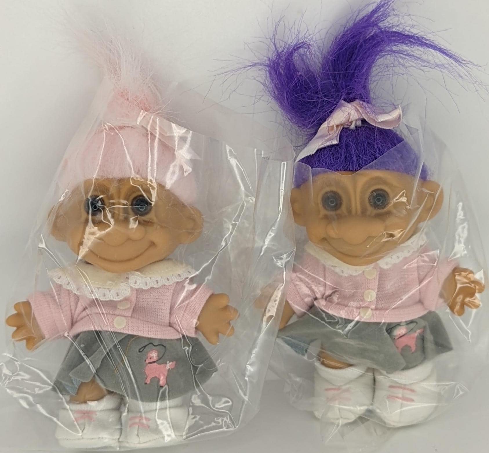 Russ Pink Purple Hair1950s Poodle Skirt Troll Dolls Lot Set 5