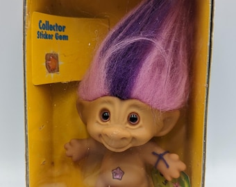 Lalka Troll Skarb Ace Novelty 3" Różowo-fioletowe włosy Brzuch z kamieniem szlachetnym