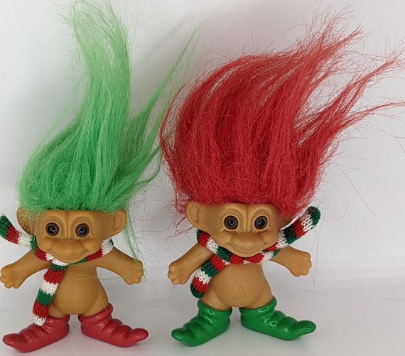 Lotto di bambole troll elfo, regalo di Natale vintage da pollici