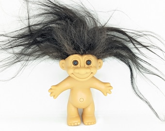 Russ Troll Dolls Vintage Retro Crazy Wild Hair OOAK Black Brown Hair