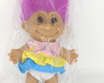 Russ Troll Doll Vintage Girl In feestjurk 5 inch nieuw