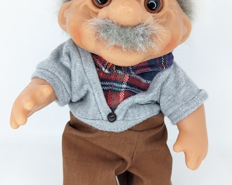 Bambola Troll Dam Norfin Retro Vintage Old Man Einstein Nonno 9 pollici